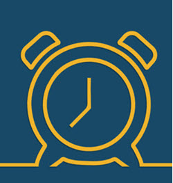 outline image of an alarm clock in yellow with blue background