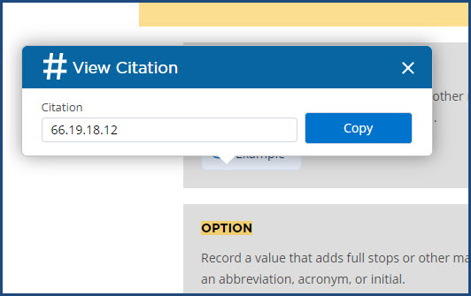 Citation Number dialog box