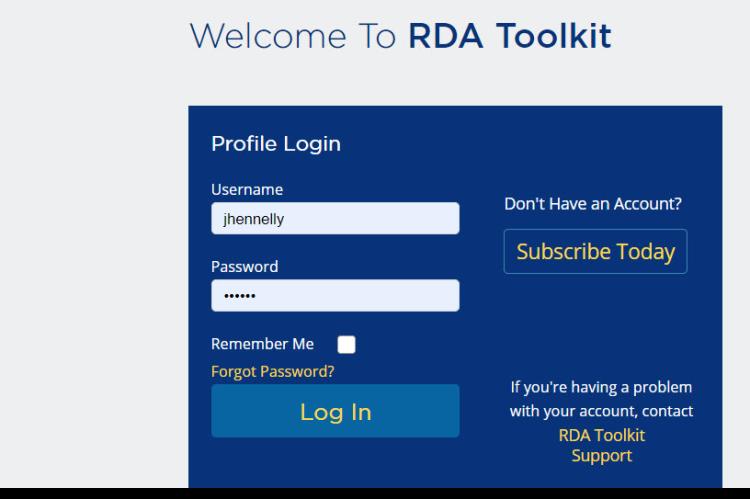 RDA Toolkit Login Box