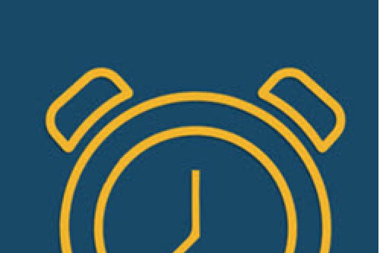 outline image of an alarm clock in yellow with blue background